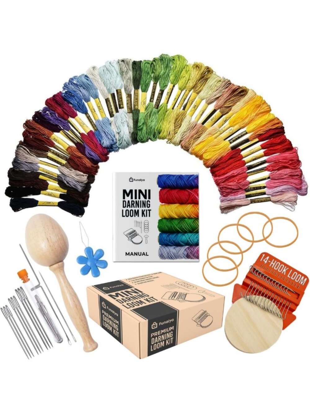 Complete Darning Loom Kit with 14 Hooks, 50 Threads & Easy Guide for Repairs